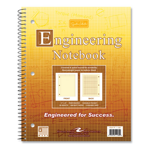 Wirebound Engineering Notebook, 20 lb Paper Stock, Buff Cover, 80 Buff 11 x 8.5 Sheets, 24/Carton