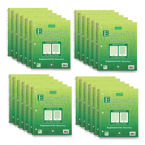 Wirebound Engineering Notebook, 20 lb Paper Stock, Green Cover, 80-Green 11 x 8.5 Sheets, 24/CT, Ships in 4-6 Business Days