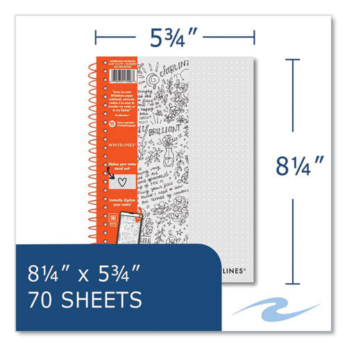 Whitelines Notebook, Dot Rule (5 mm), Gray/Orange Cover, (70) 8.25 x 5.75 Sheets, 12/Carton