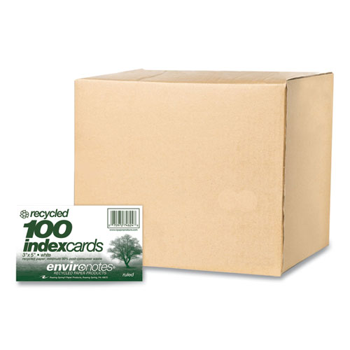 Image of Environotes Recycled Index Cards, Narrow Rule, 3 x 5 White, 100 Cards, 36/Carton, Ships in 4-6 Business Days