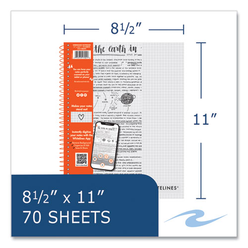 Whitelines Notebook, Quadrille Rule (5 sq/in), Gray/Orange Cover, (70) 11 x 8.5 Sheets, 12/Carton