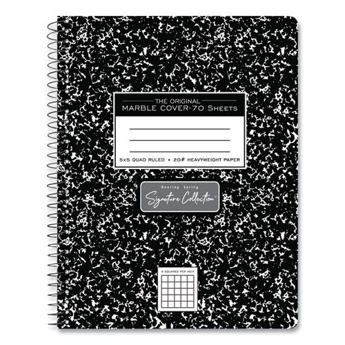 Spring Signature Composition Book, Quad 5 sq/in Rule, Black Marble Cover, (70) 9.75 x 7.5 Sheet, 24/CT, Ships in 4-6 Bus Days