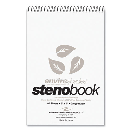 EnviroShades Steno Pad, Gregg Rule, White Cover, 80 Gray 6 x 9 Sheets, 24 Pads/Carton