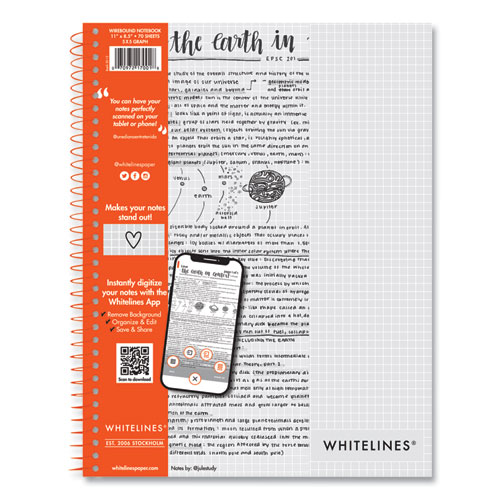 Whitelines Notebook, Quadrille Rule, (5 sq/in), Gray/Orange Cover, (70) 11 x 8.5 Sheets, 12/Carton