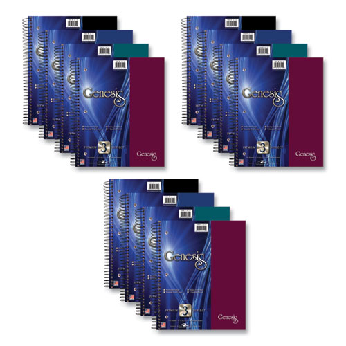 Genesis Notebook, 3-Subject, Medium/College Rule, Randomly Asst Cover Color, (150) 11x9 Sheets, 12/CT, Ships in 4-6 Bus Days