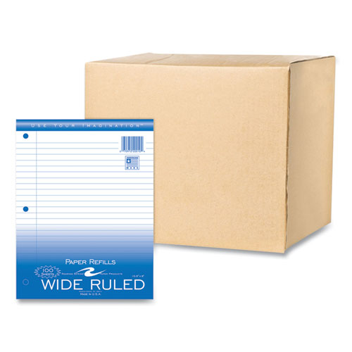 Image of Loose Leaf Paper, 8 x 10.5, 3-Hole Punched, Wide Rule, White, 100 Sheets/Pack, 48 Packs/Carton, Ships in 4-6 Business Days
