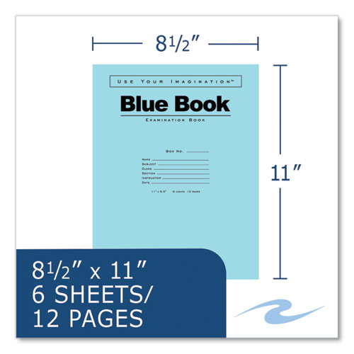 Examination Blue Book, Wide/Legal Rule, Blue Cover, (6) 11 x 8.5 Sheets, 500/Carton