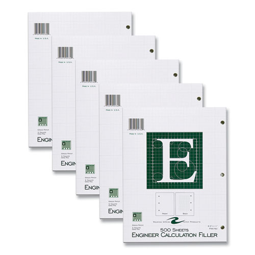 Engineer Filler Paper, 3-Hole, Frame Format/Quad Rule (5 sq/in, 1 sq/in) 500 Sheets/PK, 5/Carton, Ships in 4-6 Business Days