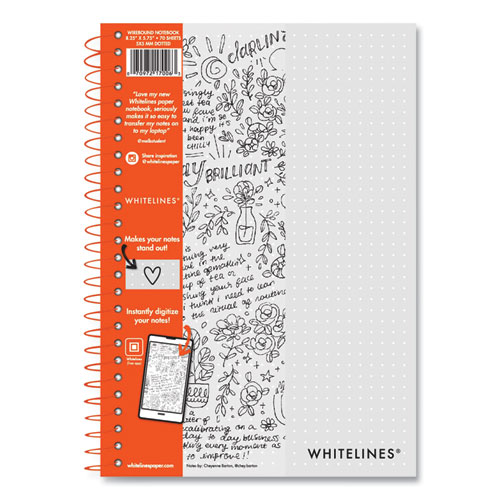 Whitelines Notebook, Dot Rule (5 mm), Gray/Orange Cover, (70) 8.25 x 5.75 Sheets, 12/Carton