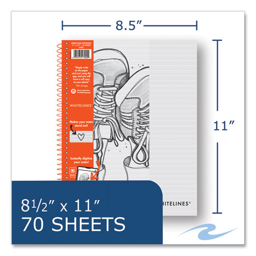 Whitelines Notebook, Medium/College Rule, Gray/Orange Cover, (70) 8.5 x 11 Sheets, 12/Carton