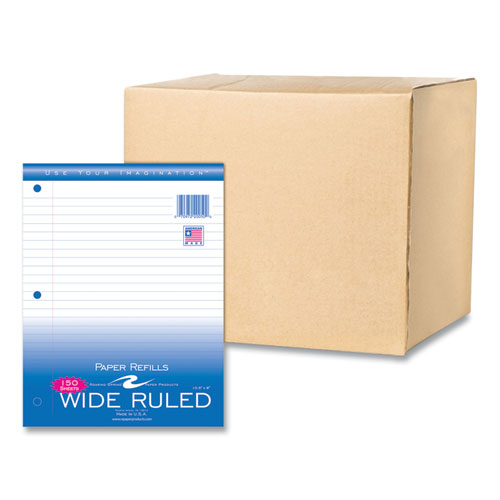 Image of Loose Leaf Paper, 8 x 10.5, 3-Hole Punched, Wide Rule, White, 150 Sheets/Pack, 24 Packs/Carton, Ships in 4-6 Business Days