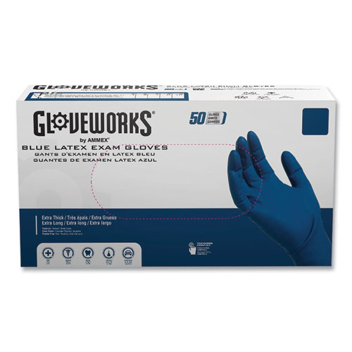 Latex Exam Gloves, Powder-Free, Medium, Blue, 50 Gloves/Box, 10 Boxes/Carton
