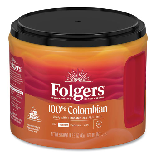 100% Columbian Coffee, 22.6 oz Canister, 6/Carton