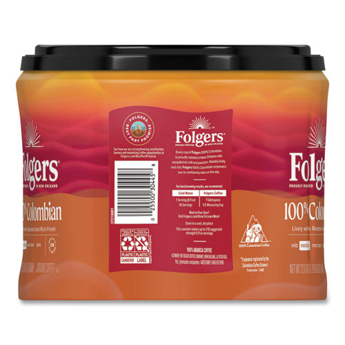 100% Columbian Coffee, 22.6 oz Canister, 6/Carton