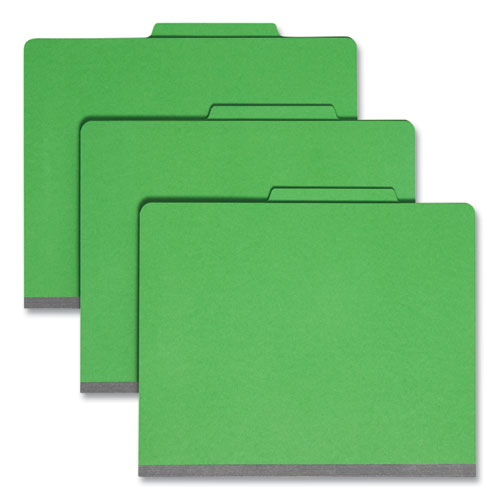 Smead™ Top Tab Classification Folders, Four Safeshield Fasteners, 2" Expansion, 1 Divider, Letter Size, Green Exterior, 10/Box