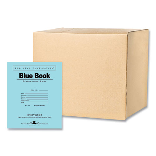 Image of Recycled Exam Book, Wide/Legal Rule, Blue Cover, (8) 8.5 x 7 Sheets, 600/Carton, Ships in 4-6 Business Days