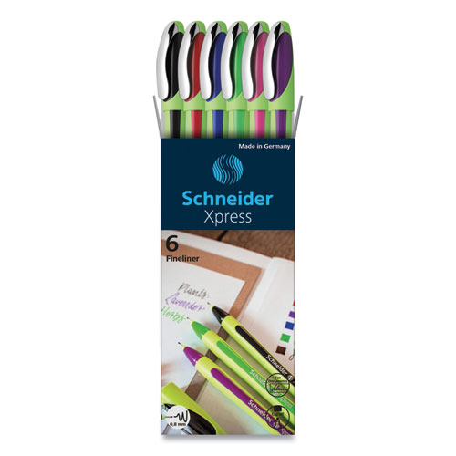 Xpress Fineliner Pen, Stick, Fine 0.8 mm, Assorted Ink and Barrel Colors, 6/Pack