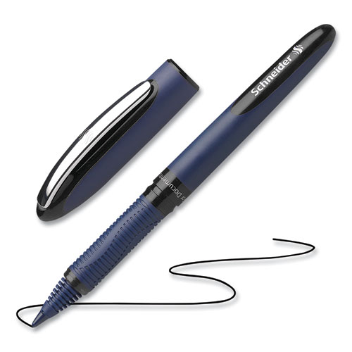 One Business Rollerball Pen, Stick, Fine 0.6 mm, Black Ink, Dark Blue/Black Barrel, 10/Box