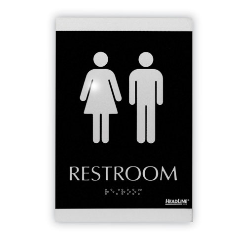 Image of Century Series Office Sign, Men/Women Restroom, 6 x 9, Black/Silver