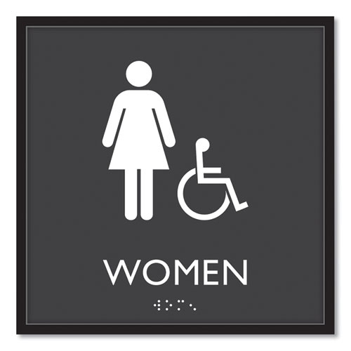 Image of ADA Sign, Women Accessible, Plastic, 8 x8, Clear/White