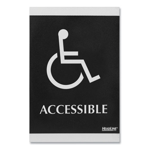 Image of Century Series Office Sign, Accessible, 6 x 9, Black/Silver