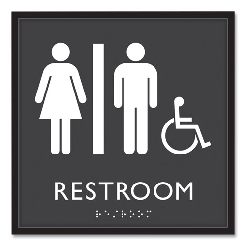 Image of ADA Sign, Unisex Accessible Restroom, Plastic, 8 x 8, Clear/White