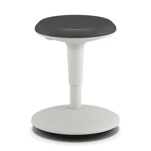 HON® Revel Adjustable Height Fidget Stool, Backless, Supports Up to 250 lb, 13.75" to 18.5" Seat Height, Charcoal Seat, White Base