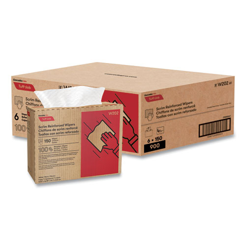 Tuff-Job Scrim Reinforced Wipers, 4-Ply, 9.75 x 16.75, White, 150/Box, 6 Box/Carton