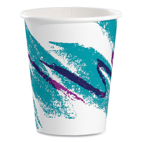 Jazz Paper Hot Cups, 10 oz, White/Green/Purple, 50/Bag, 20 Bags/Carton