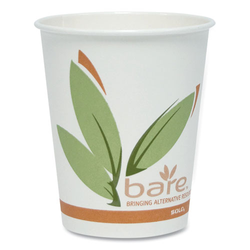 SOLO® Bare Eco-Forward Recycled Content PCF Paper Hot Cups, ProPlanet Seal, 10 oz, Green/White/Beige, 1,000/Carton