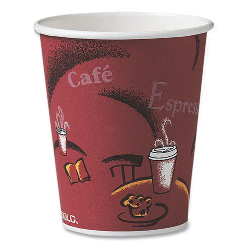 Image of Solo® Paper Hot Drink Cups In Bistro Design, 10 Oz, Maroon, 50/Pack
