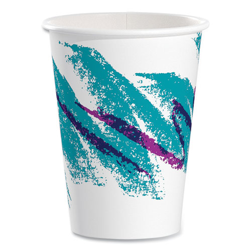 Jazz Paper Hot Cups, 12 oz, White/Green/Purple, 50/Bag, 20 Bags/Carton