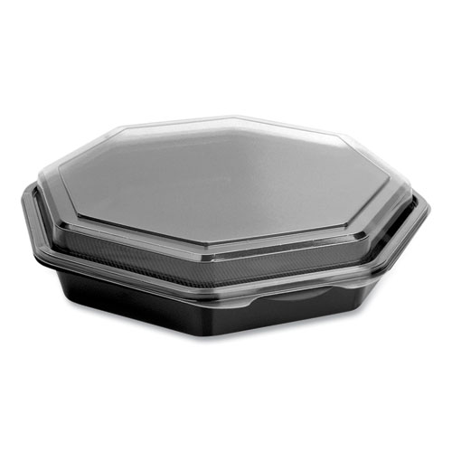 OctaView Hinged-Lid Cold Food Containers, 9.2 x 9.6 x 2, Black/Clear, Plastic, 100/Carton