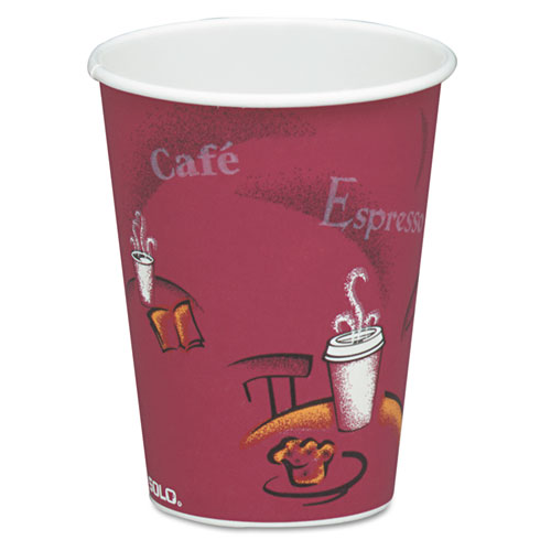 Solo Paper Hot Drink Cups in Bistro Design, 8 oz, Maroon, 50/Pack