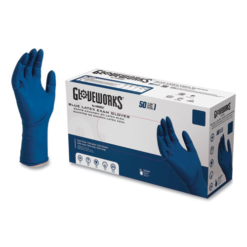 Blue Latex Exam Gloves, Powder-Free, Large, 50 Gloves/Box, 10 Boxes/Carton