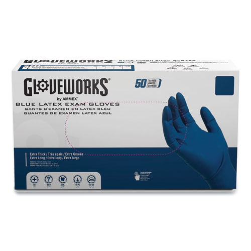 Latex Exam Gloves, Powder-Free, X-Large, Blue, 50 Gloves/Box, 10 Boxes/Carton