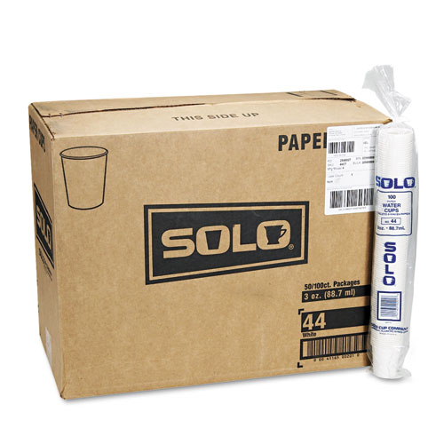 Image of Solo® White Paper Water Cups, 3 Oz, 100/Bag, 50 Bags/Carton