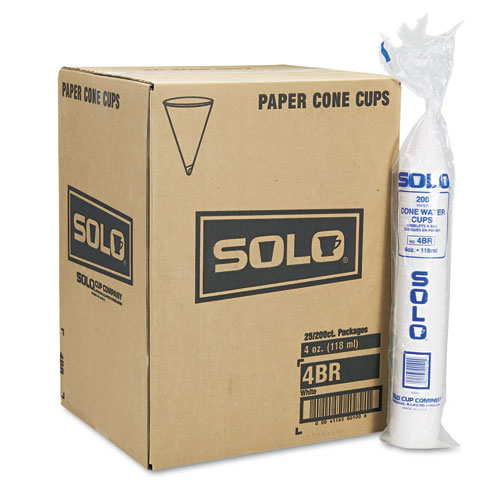 Image of Solo® Cone Water Cups, Cold, Paper, 4 Oz, White, 200/Bag, 25 Bags/Carton
