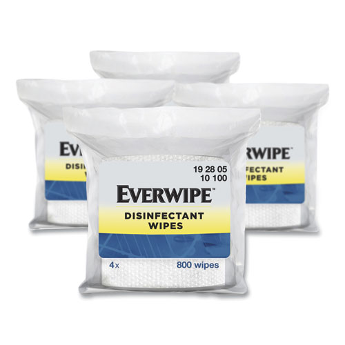 Image of Everwipe™ Disinfectant Wipes, 1-Ply, 8 X 6, Lemon, White, 800/Bag, 4 Bags/Carton