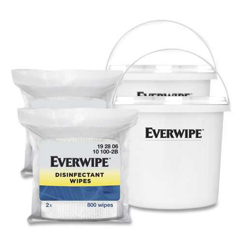 Image of Everwipe™ Disinfectant Wipes, 1-Ply, 8 X 6, Lemon, White, 800/Dispenser Bucket, 2 Buckets/Carton