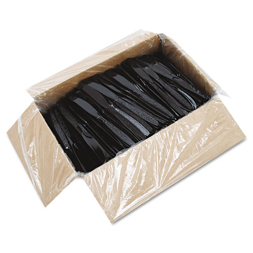 Image of Solo® Guildware Extra Heavyweight Plastic Cutlery, Knives, Black, 1,000/Carton