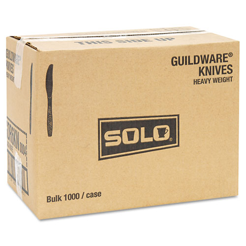 Image of Solo® Guildware Extra Heavyweight Plastic Cutlery, Knives, Black, 1,000/Carton