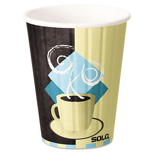 Dart® Duo Shield Insulated Paper Hot Cups, 12 oz, Tuscan Cafe, Chocolate/Blue/Beige, 600/Carton