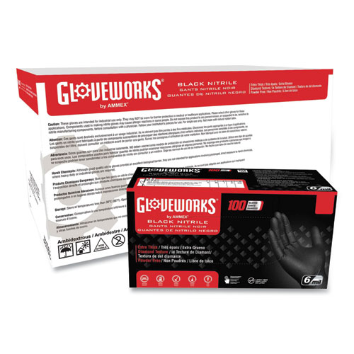 Heavy-Duty Industrial Nitrile Gloves, Powder-Free, 6 mil, Large, Black, 100 Gloves/Box, 10 Boxes/Carton