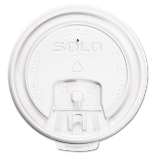 Image of Lift Back and Lock Tab Lids for Paper Cups, Fits 8 oz Cups, White, 100/Sleeve, 10 Sleeves/Carton