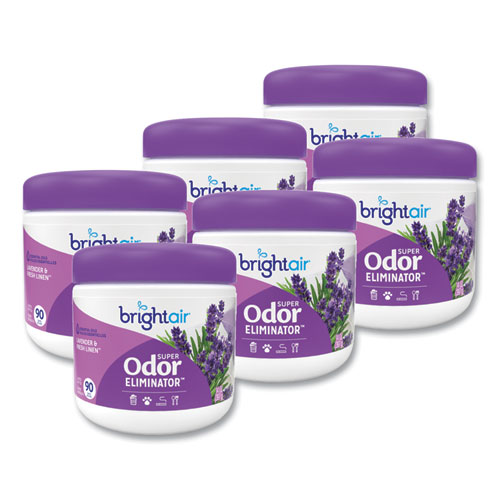 Image of Bright Air® Super Odor Eliminator, Lavender And Fresh Linen, Purple, 14 Oz Jar, 6/Carton