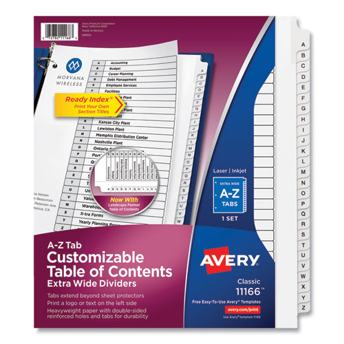 Customizable TOC Ready Index Black and White Dividers, 26-Tab, A to Z, 11 x 9.25, 1 Set
