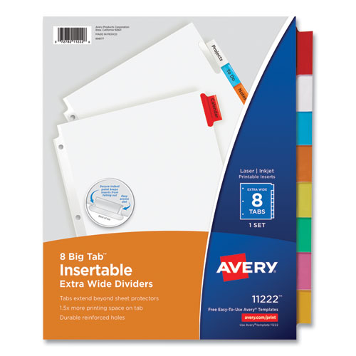 Insertable Big Tab Dividers, 8-Tab, 11.13 x 9.25, White, Assorted Tabs, 1 Set