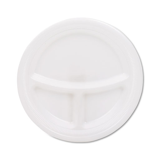 Mediumweight Foam Plates, 3-Compartment, 9" dia, White, 125/Pack