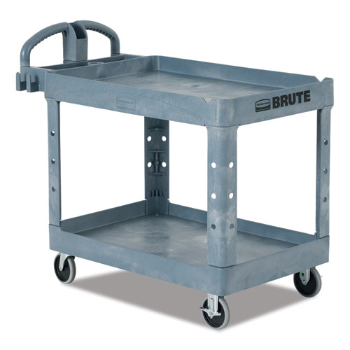 BRUTE Heavy-Duty Ergo Handle Utility Cart, Plastic, 2 Shelves, 750 lb Capacity, 26" x 55" x 33.25", Gray